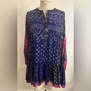 Free People Shibori Long Sleeve Tunic Dress Size SP